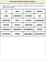 Journal Worksheet: Monarch Butterflies and their predators in Mexico.