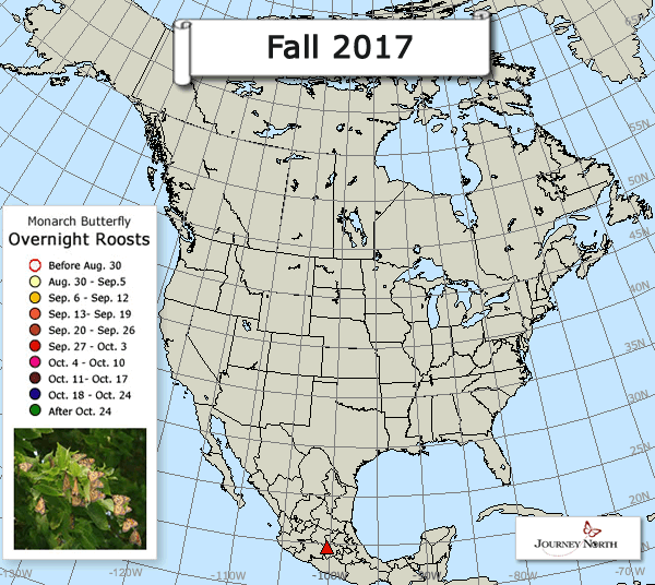 Monarch Butterfly Migration Map: Fall Roosts, Fall 2016